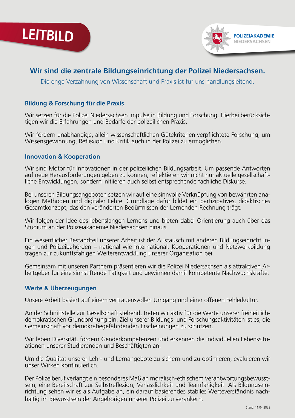 Leitbild der Polizeiakademie Niedersachsen